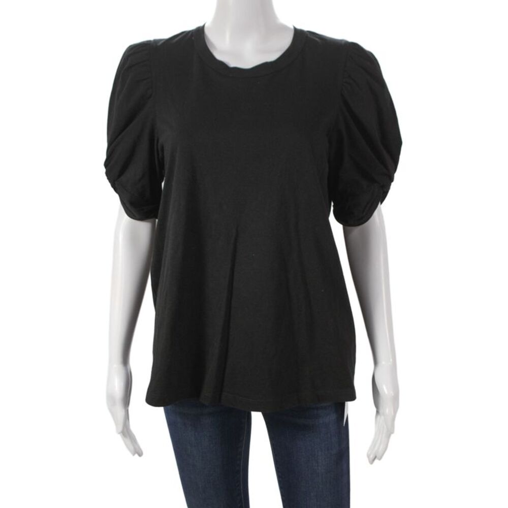 A.L.C. Women Basic Black Cotton Short Sleeve Crew Neck T-Shirt Size L